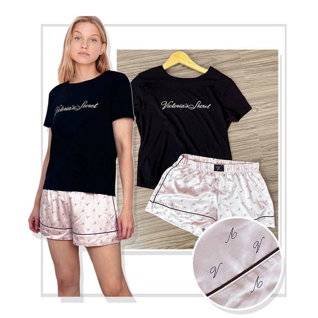 Victoria's Secret Tee Pajamas Set Black