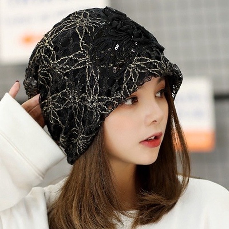 Topi dome Bahan lace Motif Bunga Untuk Wanita 220329