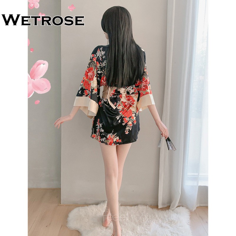 【Wetrose】Sexy Deep V Print Sexy Cosplay Japanese Kimono Elegant Charming Robe Lingerie Suit