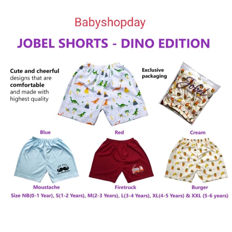 Celana pendek kazel Jobel short Dino, strawberry, hippo edition, celana harian anak