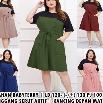♀ Dress wanita ukuran Jumbo Two tone / Dress Jumbo XXXL LD 120 cm / Dress Wanita kekinian ✥