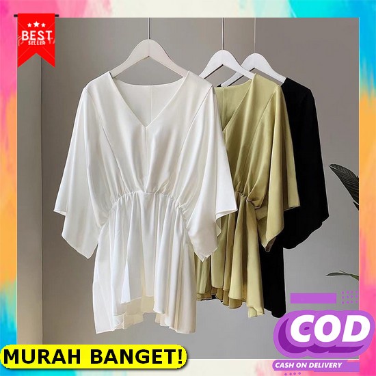 (Bisa Cod) Blouse Kemeja Bluse Wanita Korean Style Lengan Panjang Muslim Remaja Kekinian Kerja Kanto