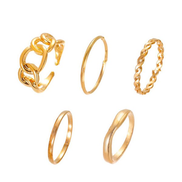 cincin set 5 pcs retro open geometric set ring jci066 (2J1)