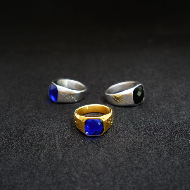 COD!! [Bayar di Tempat] Cincin Pria Super Keren Black Blue Red Green Onyx Asli