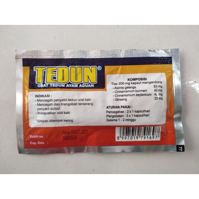 TEDUN isi 10 Kapsul - Obat Tedun Ayam Aduan