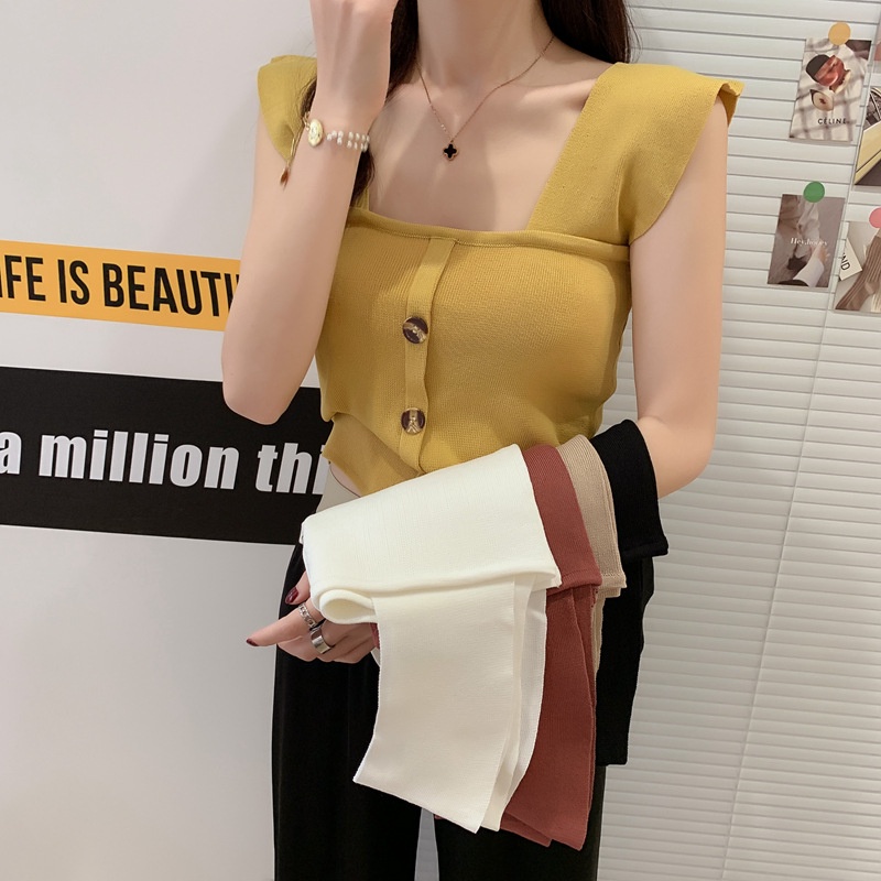 Nicebra Baju Rajut/Tank Top Wanita Square Neck Tank Top Import Style Korea 4054