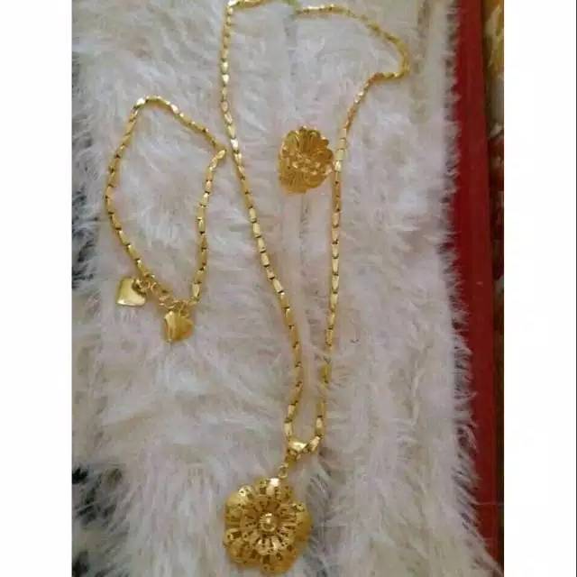 TERMURAH set PERHIASAN LAPIS EMAS MURNI 24k MOTIF PADI