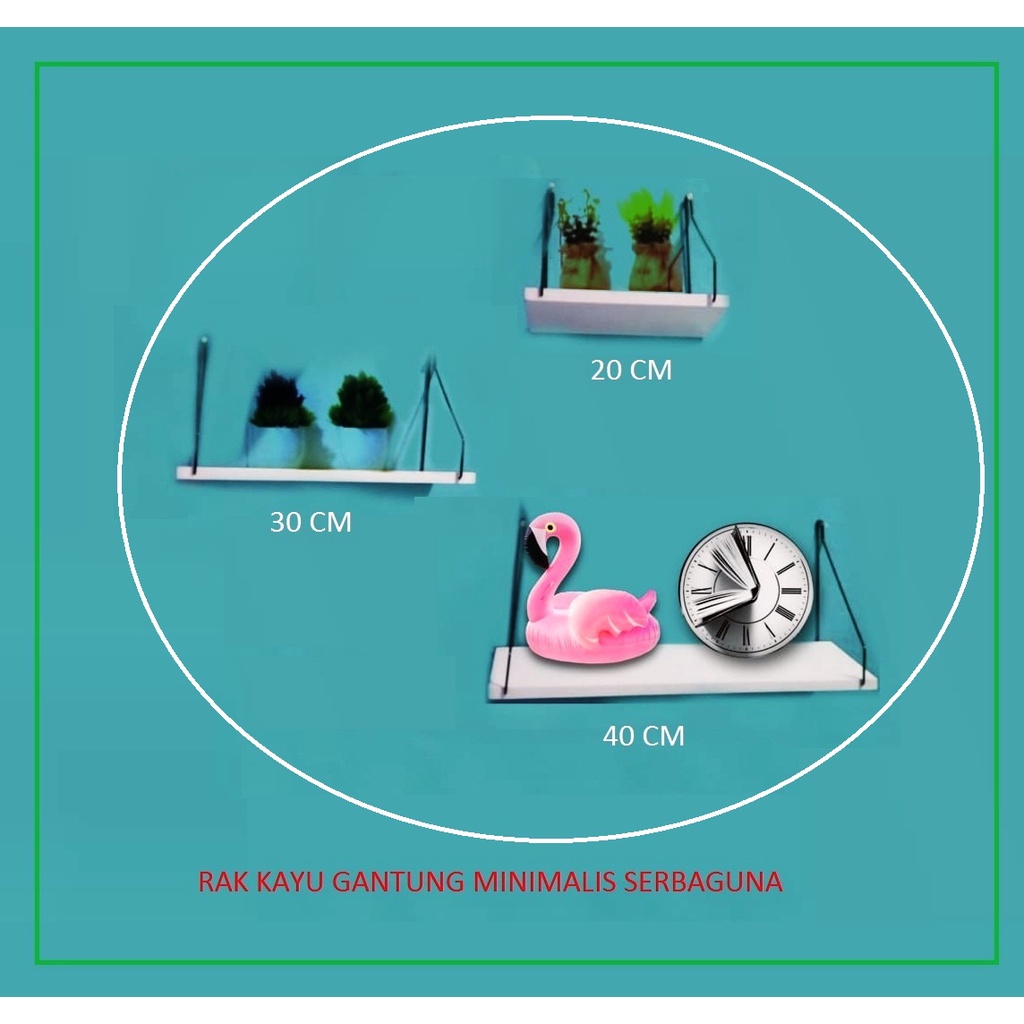 Rak gantung dinding/tembok minimalis serbaguna kayu dan besi warna putih satuan
