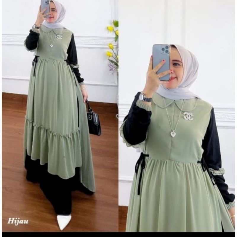 Gamis sruty beby doll full puring fashion wanita baju muslim