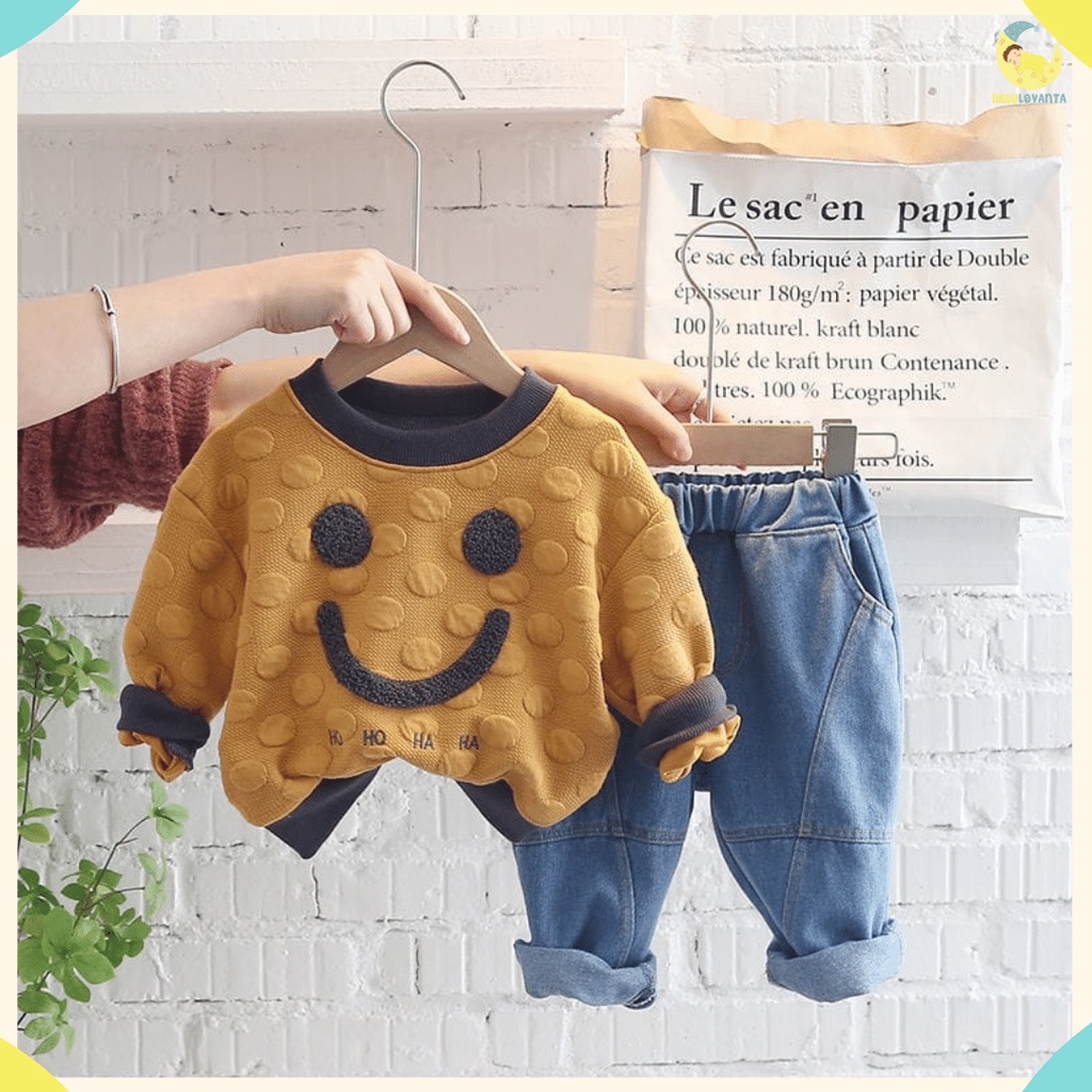 BABYLOVANTA- Baju anak laki laki impor premium 1-5 Tahun Motif SMILE BROWN baju lucu baby premium