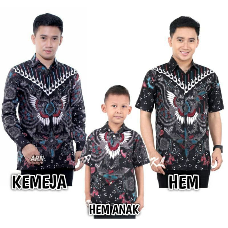 BAJU BATIK COUPLE AYAH DAN ANAK LAKI-LAKI MOTIF KUPU ABU