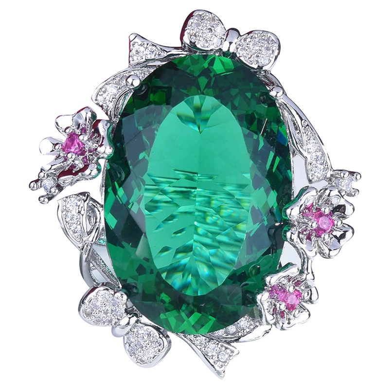 Fancyqube Cincin Zircon Bentuk Bunga Oval Adjustable Gaya Eropa Amerika Untuk Wanita
