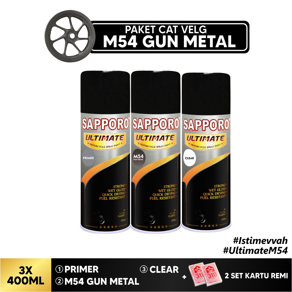 Paket Cat Velg M54 Gun Metal + FREE Kartu Remi / Sapporo Ultimate /Cat Spray Semprot Aerosol Terbaik