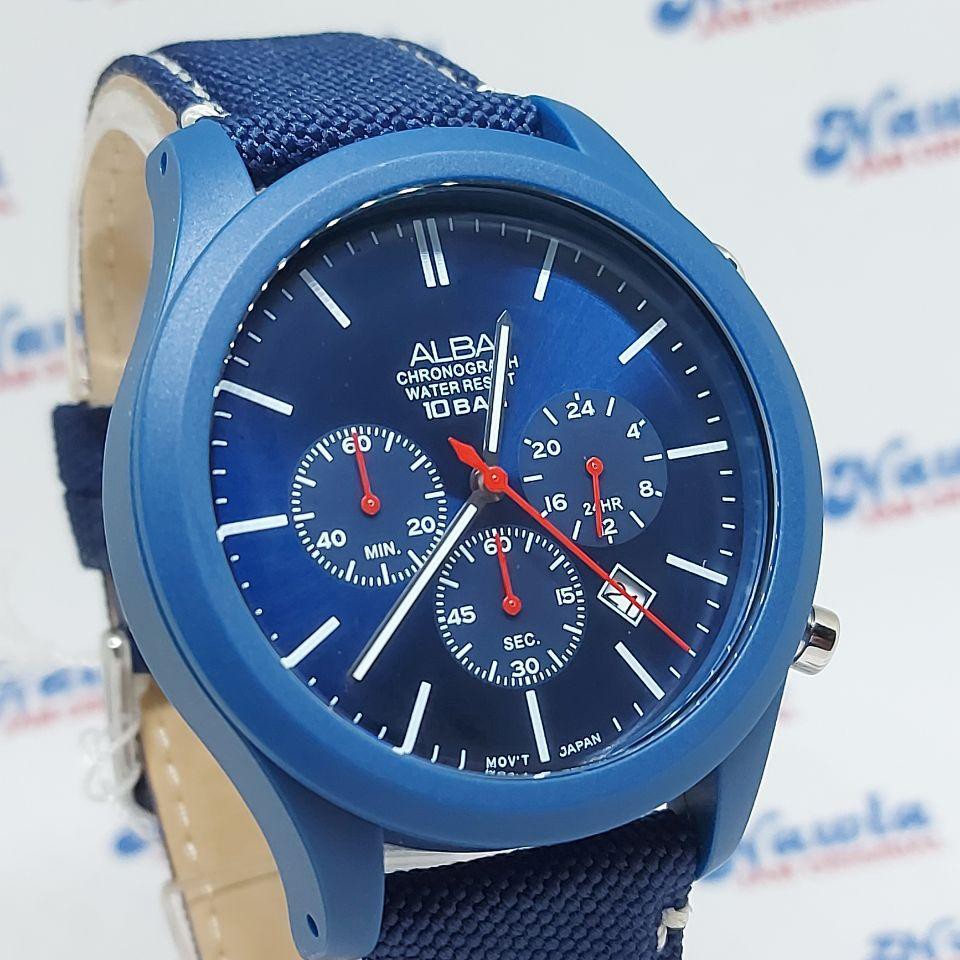 Alba Quartz AT3G27X1 Chronograph Blue Dial Nylon - Jam Tangan Pria AT3G27