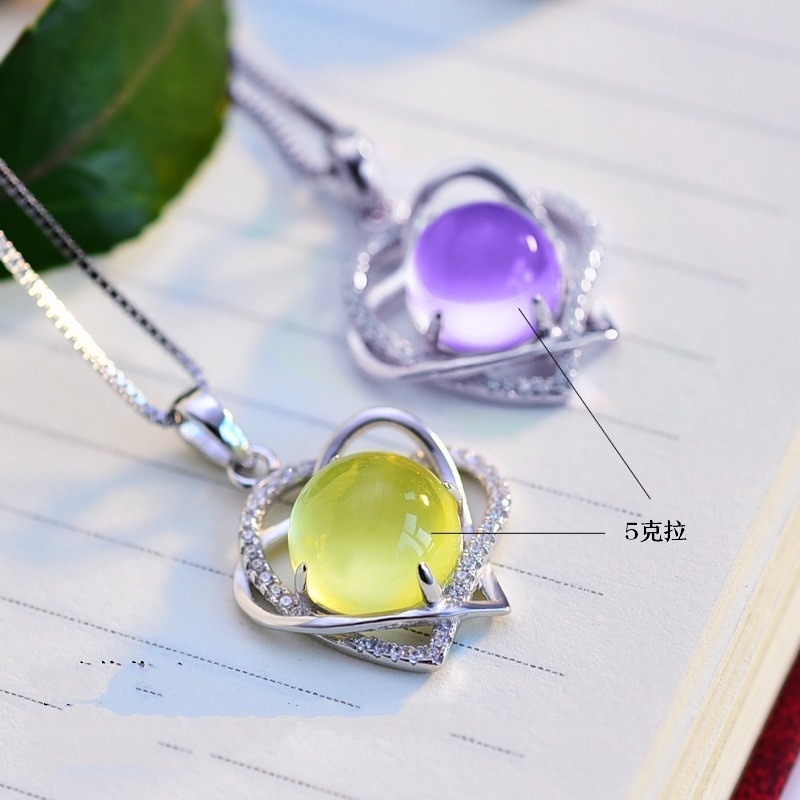 [Ready Stock]Fashion Heart Necklace Colored Gemstone Pendant