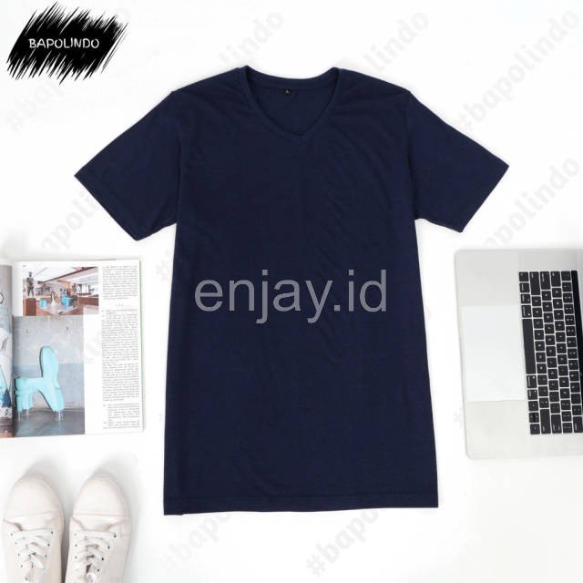 enjay.id - PREMIUM Kaos warna Navy Tua oblong ANTI BAKTERI Leher V neck lengan pendek Original