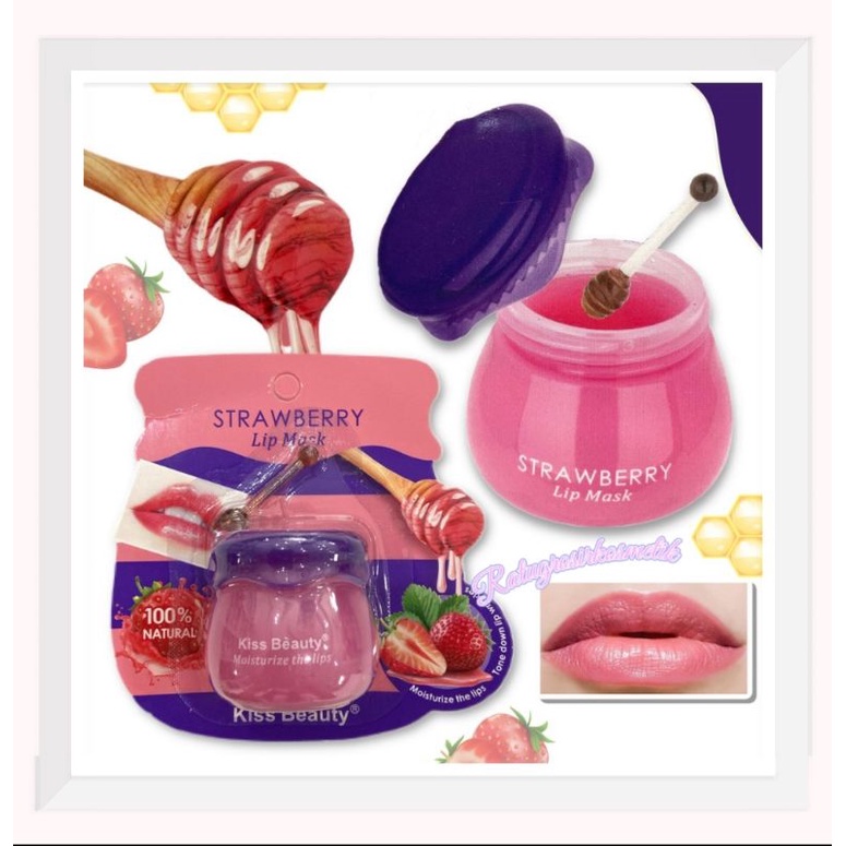 PROMO!!!LIP MASK HONEY SWEET - STRAWBERRY+SPATULA NO.95018/LIP SCRUB ALOEVERA NO.95016