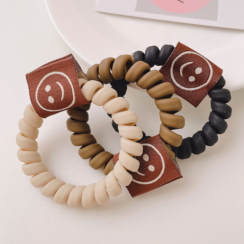 Ikat Rambut Model Kabel Telepon Motif Smiley Face Warna Kopi Gaya Korea Untuk Wanita