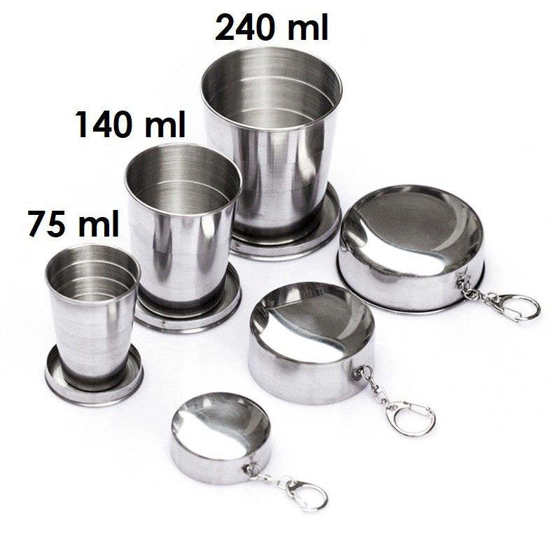 Gelas Lipat Folded Cup 140 Ml Gantung Kunci Stainless/Gantungan Kunci Gelas Lipat Stainless Steel Ca