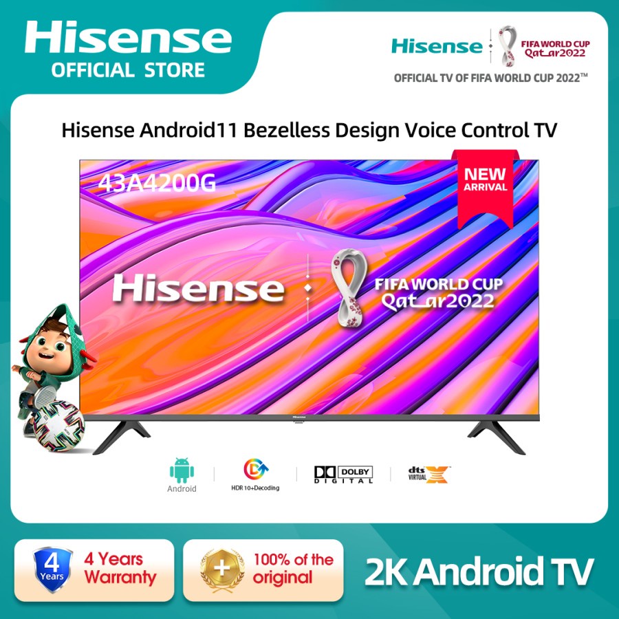 Hisense 43 inch Android11 Bezelless Design Voice Control TV - 43A4200G