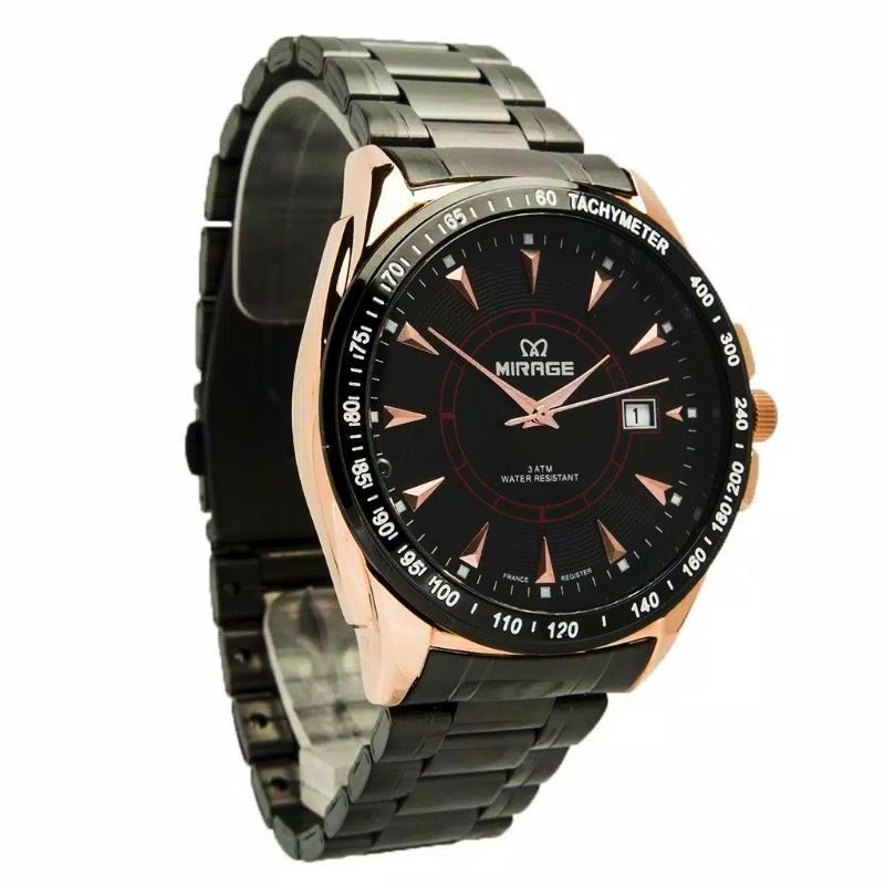 Original Terlaris Jam Tangan Pria Tahan Air Anti Karat Garansi Resmi Mirage Hitam Rosegold 7614M pH