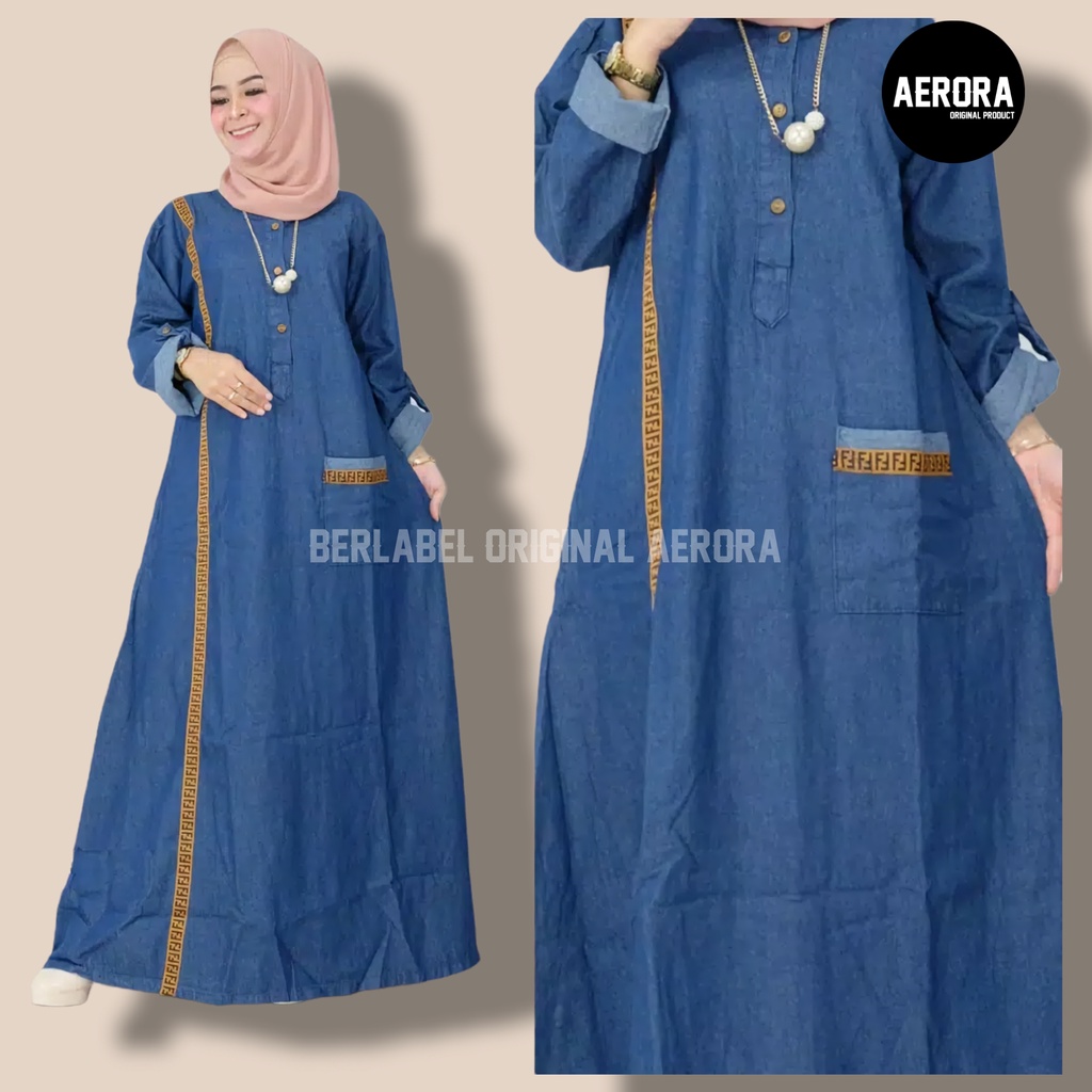 Baju Gamis Dress Jeans Jens Denim Jumbo Wanita Terbaru 2023 Kondangan Busui Polos List Simpel Cantik Premium Kekinian Ld 116 P 137 New Bonita Maxy Allsize