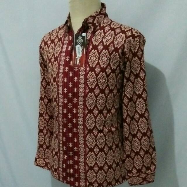 Kemeja batik pria lengan panjang  baju batik cowok semi sutra lengan panjang 3c