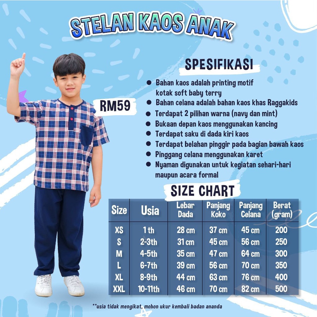 Setelan koko anak dan celana Raggakids RM59 | Koko Kaos  Dewasa RMD59