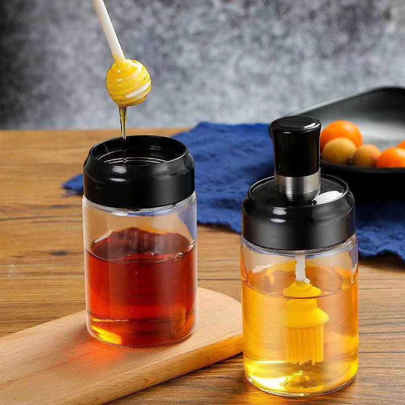 BS243 Botol Gelas 250ML Bahan Kaca Tempat Garam / Madu / Minyak Termasuk Sendok