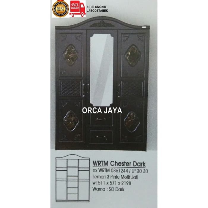 WRTM CHESTER DARK Lemari Pakaian 3 Pintu Olympic jumbo