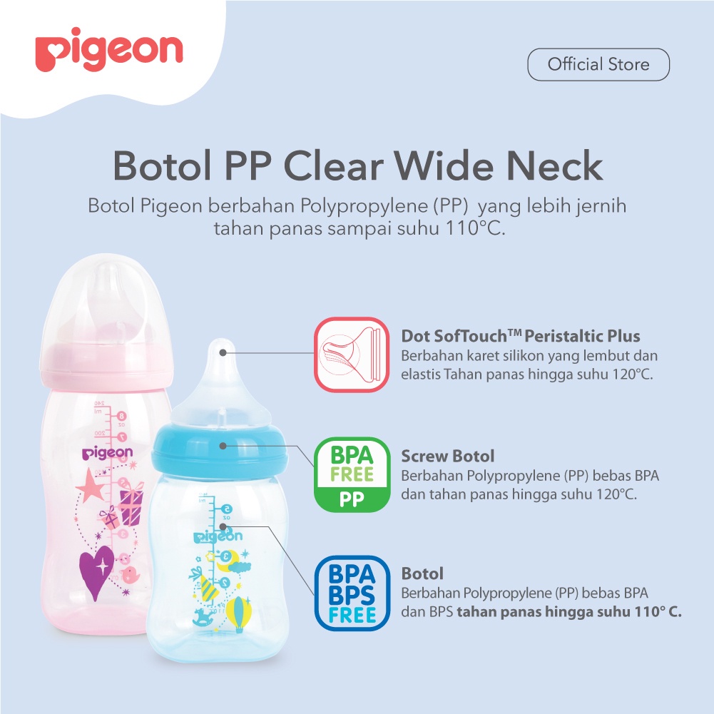 Pigeon 160ml Bottle Peristaltic Plus PP Clear Wide Neck - Botol Susu