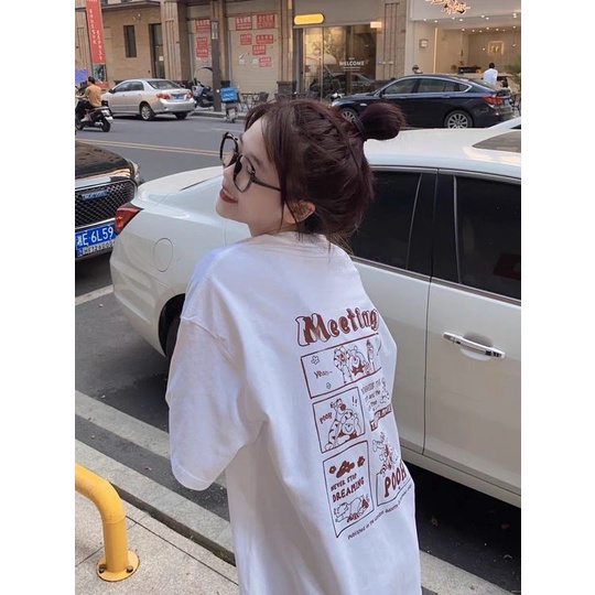 baju atasan wanita oversize lengan pendek kaos putih cartoon letter tiger graphic printing t shirt