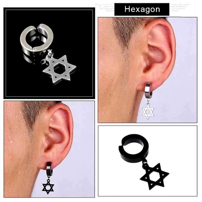 ANTING JEPIT PRIA / WANITA TANPA TINDIK ANTI KARAT - ANTING HEXAGON STAR AKSESORIS FASHION PRIA KPOP