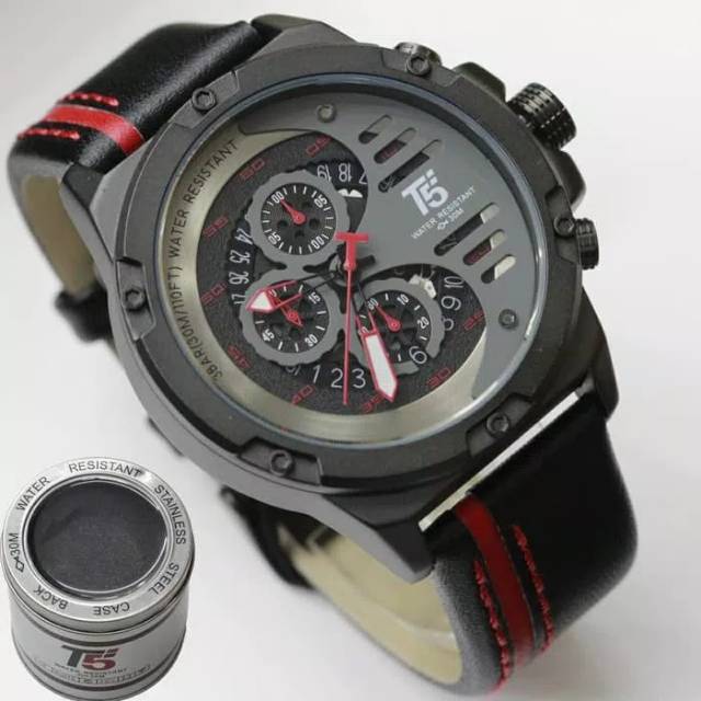 Jam T5 H3585 original leather chronograph free box bergaransi