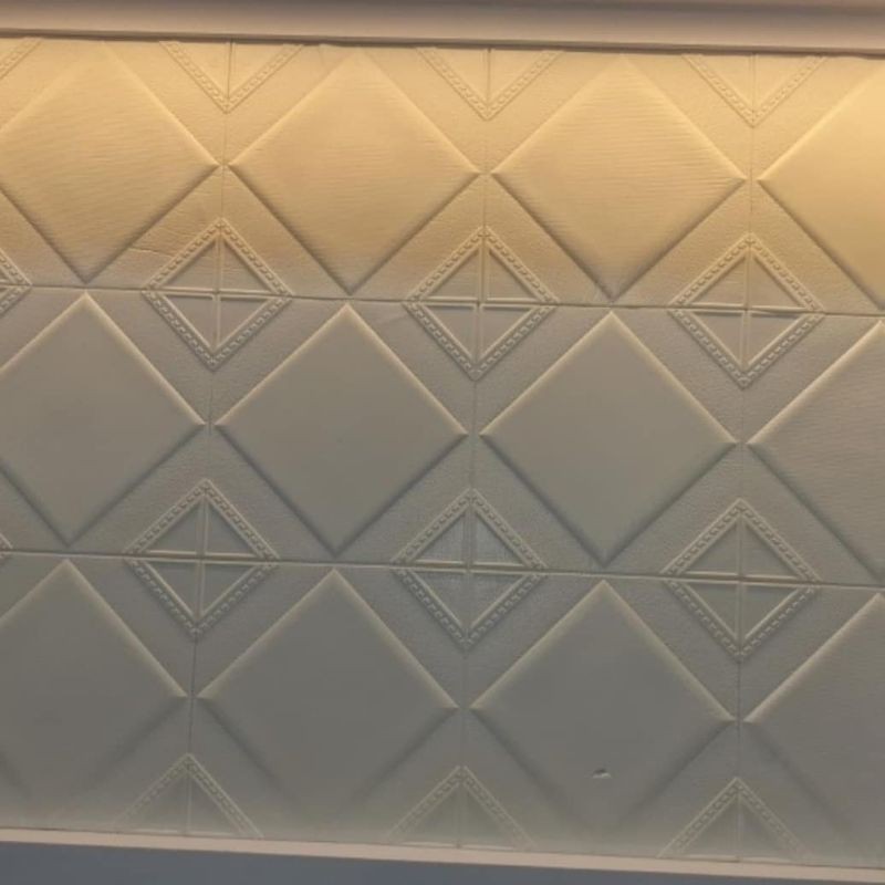 wallpaper foam plafon 3D motif wajik elegan putih