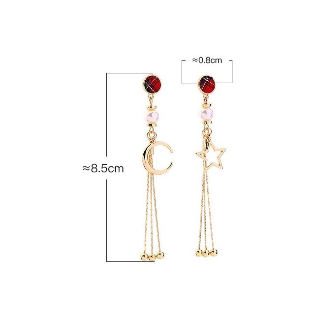 LRC Anting Fashion Xingyue 925 Silver Needle Asymmetric Pearl Tassel Stud Earrings F4908X