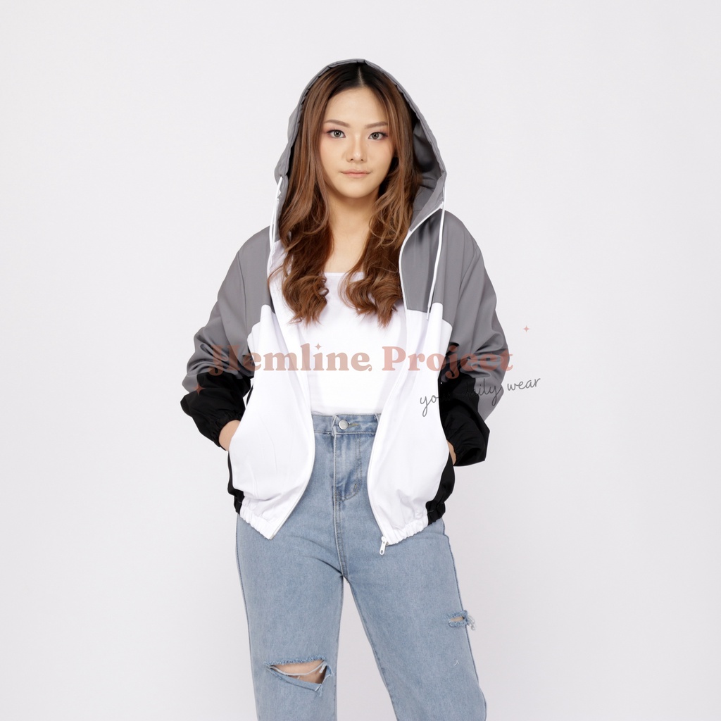 Anais Jaket Grey - Jaket Parasut Hoodie Wanita