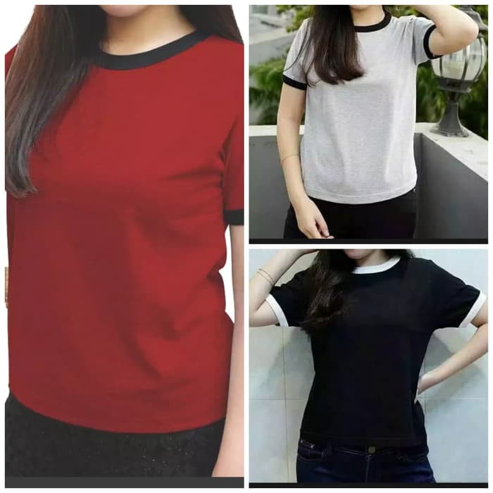 Jual Kaos RINGER TEE Kaos Polos Wanita Korea crop | Shopee Indonesia