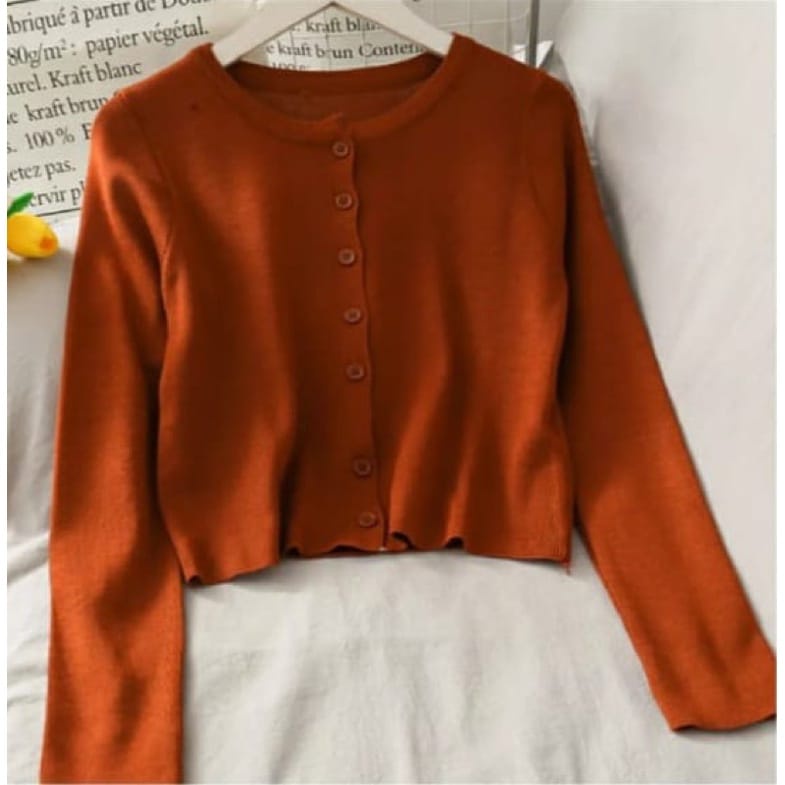 BEFAST - ZEC OOTD Wanita Blus ICHA / RJT Milenia Crop Top Rajut 7 Kancing / Blouse Rajut / Blouse Polos Lengan Panjang / Blouse Crop Casual / OOTD Wanita Remaja Ala Style korean / Blouse Crop Trendy