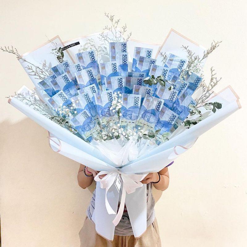 BUNGA BUCKET UANG 100 ASLI