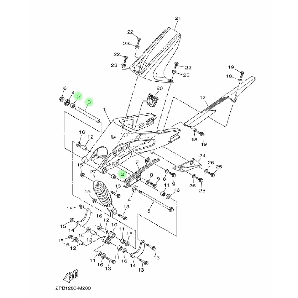 BUSH BOSH BOS DAN BEARING LAHER BAMBU SWING ARM FORK R15 LAMA OLD V2 XABRE ORIGINAL YGP 2PK-F2184-00