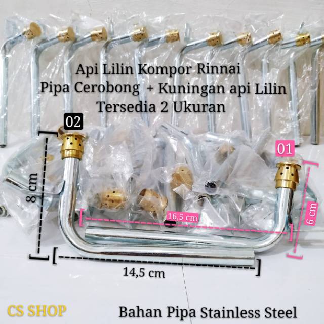 Burner api lilin dan Pipa L kompor gas rinnai