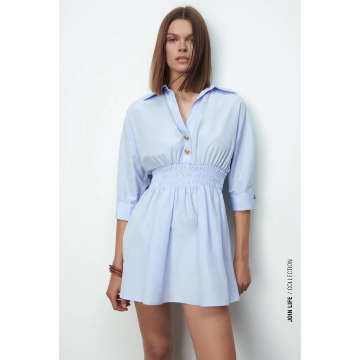 Dress casual import Blue Stretchy Waist korea style biru