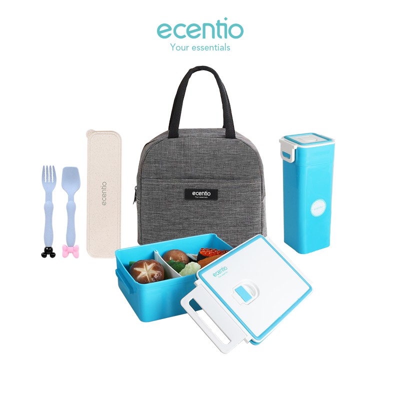 

Ecentio 3 pcs Anak Kotak Makan Set/1000ml lunch box/600ml Botol Air/Sendok&Garpu/tas bekal