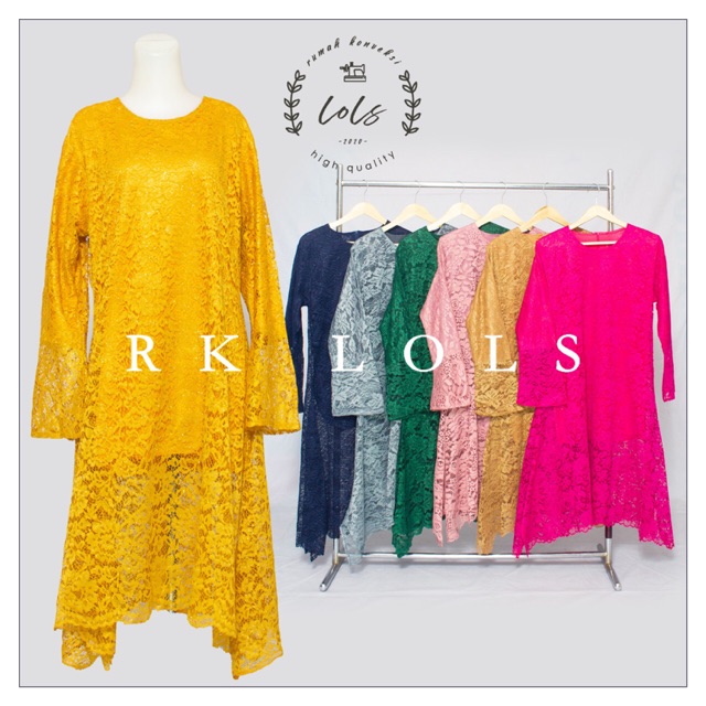 ABBRYANA LONG TUNIK BROKAT DRESS LENGAN PANJANG MUSTARD PINK GOLD HIJAU ABU NAVY FUSCHIA