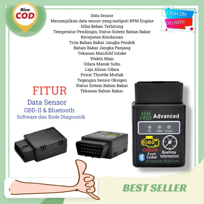 alat scan mobil OBD2 V1.5 bluetooth scaner car kode diagnostik nirkabel - ELM327