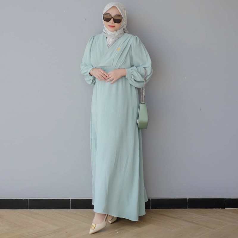 DYN -  Basic Fathia Dress - Gamis Polos Crinkle Busui Friendly-4