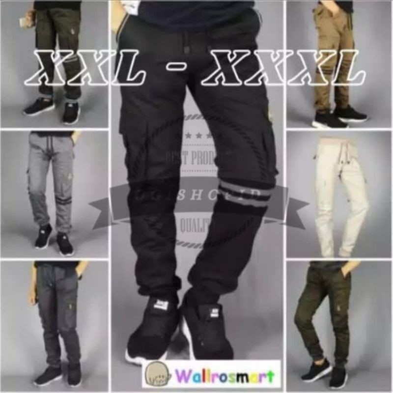 Celana joger cargo jumbo / Cargo joger jumbo bigsize XXL - XXXL / Celana joger cargo strip pria -COD
