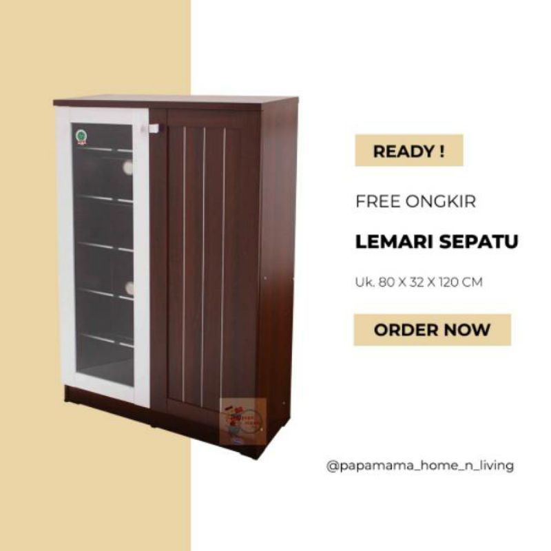 TOPPAN Rak Sepatu 2 Pintu Minimalis - Lemari Sepatu Pintu kaca Kombi - Medan