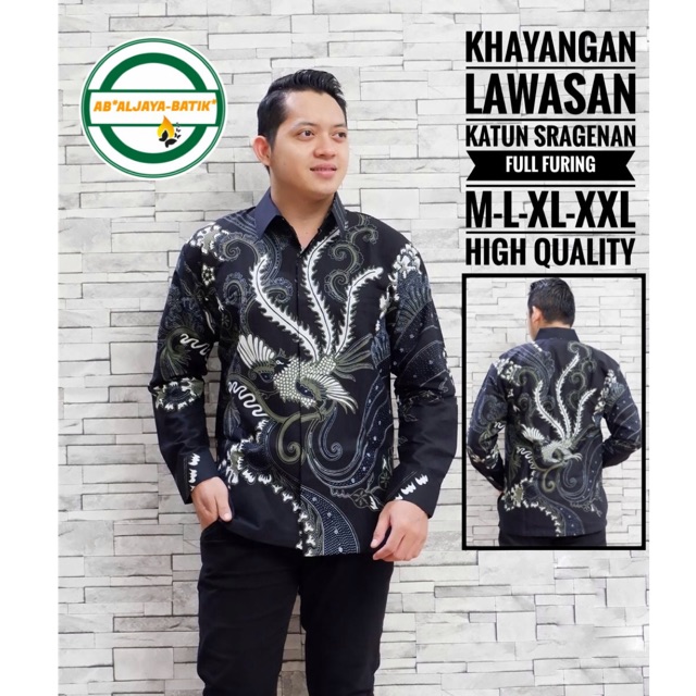 KEMEJA BATIK LENGAN PANJANG BATIK WARNA HITAM KHAYANGAN LAWASAN FULL FURING KATUN HALUS SRAGENAN